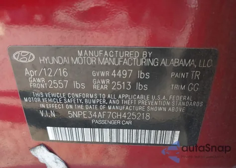 2016 Hyundai Sonata Sport из США, поврежденный, VIN 5NPE34AF7GH425218